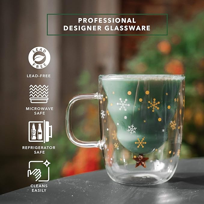 Christmas Tree Shaped Double Wall Glass Mug