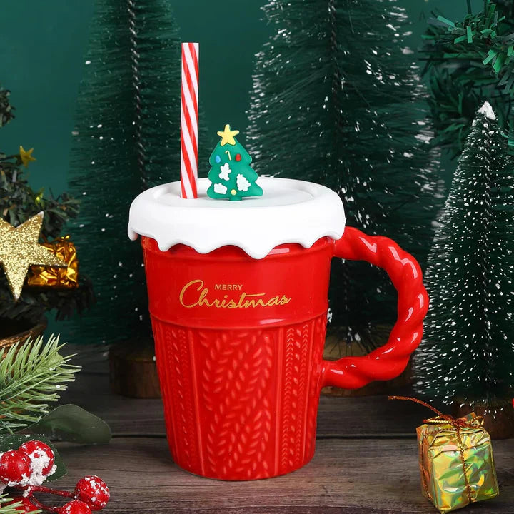 Merry Christmas Mug With Straw