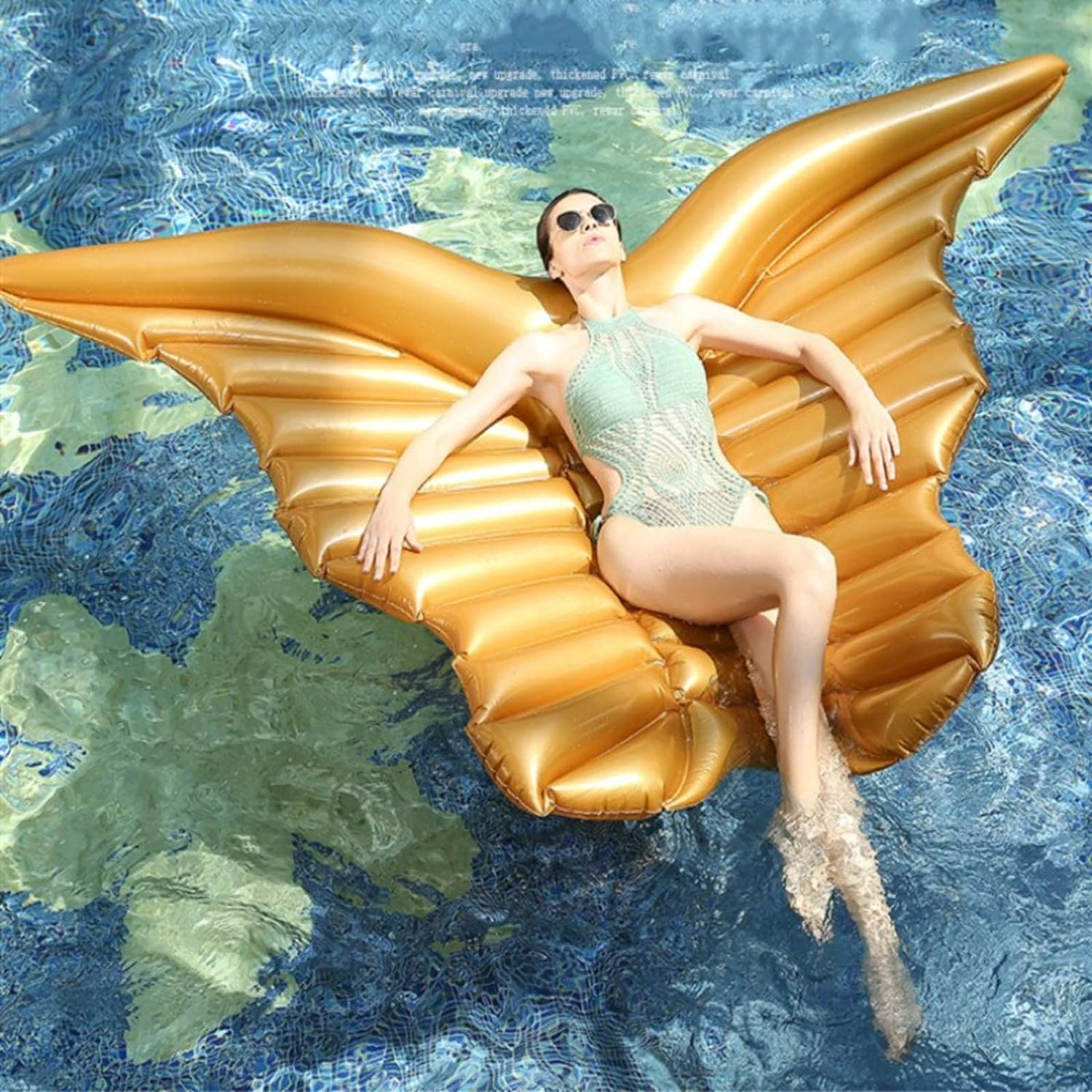 Butterfly Wings Float Mat,Inflatable Floating Row PVC Water Bed Pool Beach Toys Swimming Floating Row (Gold)