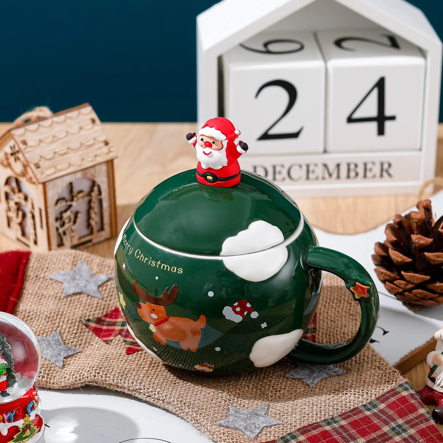 Christmas Round Mug With Lid & Spoon