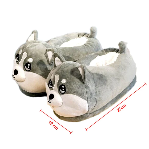 Husky Slippers Plush Lining Non Slip Winter House Slippers for Couples Christmas Gift (Universal Size)