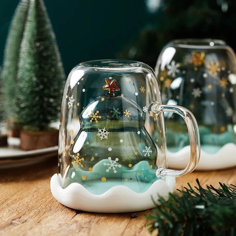 Christmas Tree Shaped Double Wall Glass Mug