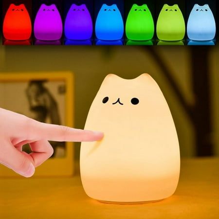 Kitty Night Light, USB Rechargeable Silicone Cute Cat Night Light for Kids With White Warm Light & 7 Color Changing LED Touch Breathing Lamp Nursery Nightlights for Kids bedroom, Birthday Gifts, Return Gift, Party mood , Home Decor Light .