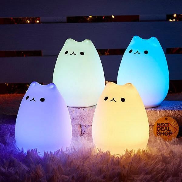 Kitty Night Light, USB Rechargeable Silicone Cute Cat Night Light for Kids With White Warm Light & 7 Color Changing LED Touch Breathing Lamp Nursery Nightlights for Kids bedroom, Birthday Gifts, Return Gift, Party mood , Home Decor Light .