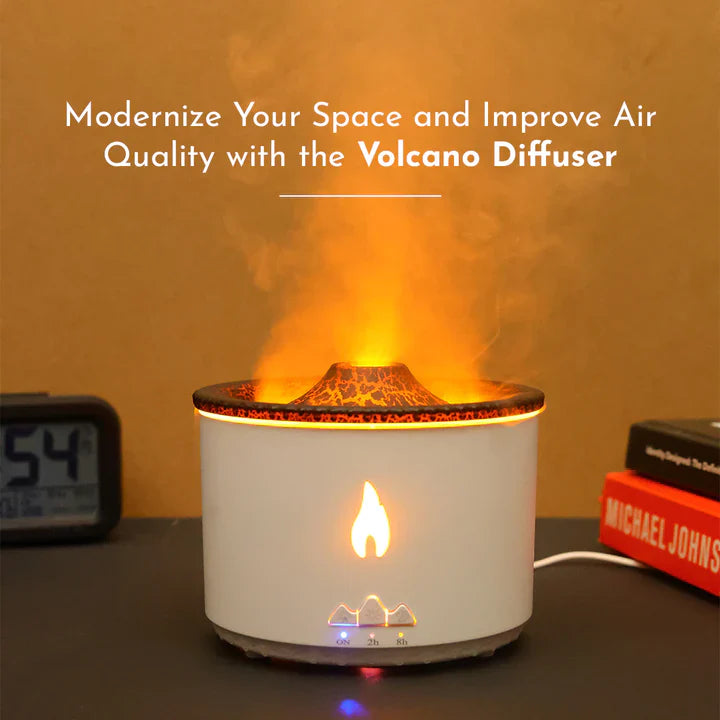 Volcano Humidifier with Flame and Aromatherapy Essential Oil Diffuser for Home, Bedroom, and Office (Flame Colour)