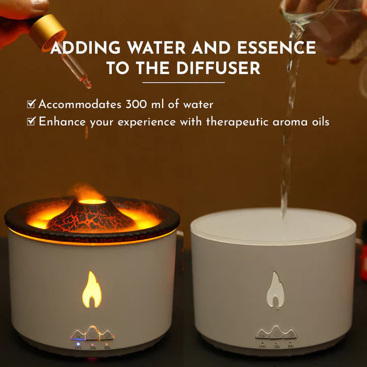 Volcano Humidifier with Flame and Aromatherapy Essential Oil Diffuser for Home, Bedroom, and Office (Flame Colour)