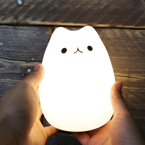 Kitty Night Light, USB Rechargeable Silicone Cute Cat Night Light for Kids With White Warm Light & 7 Color Changing LED Touch Breathing Lamp Nursery Nightlights for Kids bedroom, Birthday Gifts, Return Gift, Party mood , Home Decor Light .