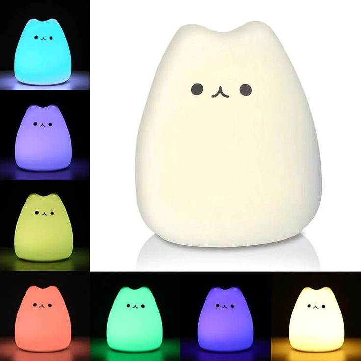 Kitty Night Light, USB Rechargeable Silicone Cute Cat Night Light for Kids With White Warm Light & 7 Color Changing LED Touch Breathing Lamp Nursery Nightlights for Kids bedroom, Birthday Gifts, Return Gift, Party mood , Home Decor Light .