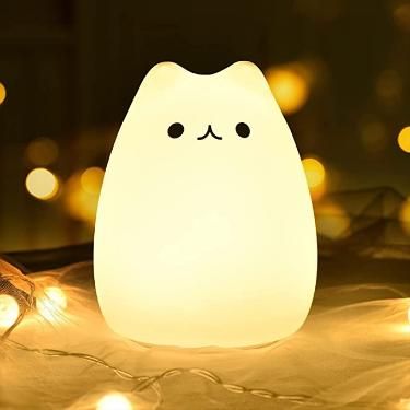 Kitty Night Light, USB Rechargeable Silicone Cute Cat Night Light for Kids With White Warm Light & 7 Color Changing LED Touch Breathing Lamp Nursery Nightlights for Kids bedroom, Birthday Gifts, Return Gift, Party mood , Home Decor Light .