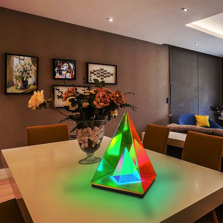 Colorful Table lamp Acrylic 3D Art Pyramid Night lamp Creative Acrylic Light Bedside Table Creative Lighting USB Glow lamp 3D Night Light Pyramid Desk lamp for Bedroom Decorative