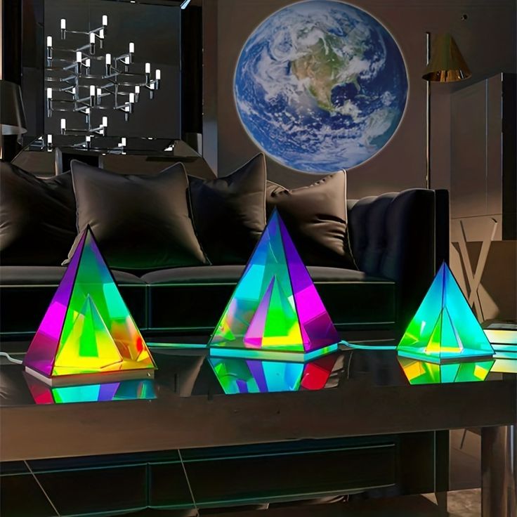 Colorful Table lamp Acrylic 3D Art Pyramid Night lamp Creative Acrylic Light Bedside Table Creative Lighting USB Glow lamp 3D Night Light Pyramid Desk lamp for Bedroom Decorative