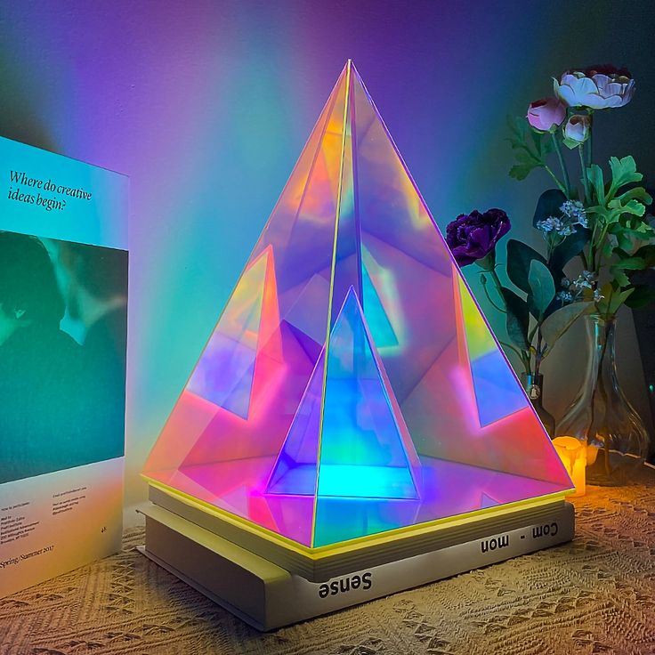 Colorful Table lamp Acrylic 3D Art Pyramid Night lamp Creative Acrylic Light Bedside Table Creative Lighting USB Glow lamp 3D Night Light Pyramid Desk lamp for Bedroom Decorative