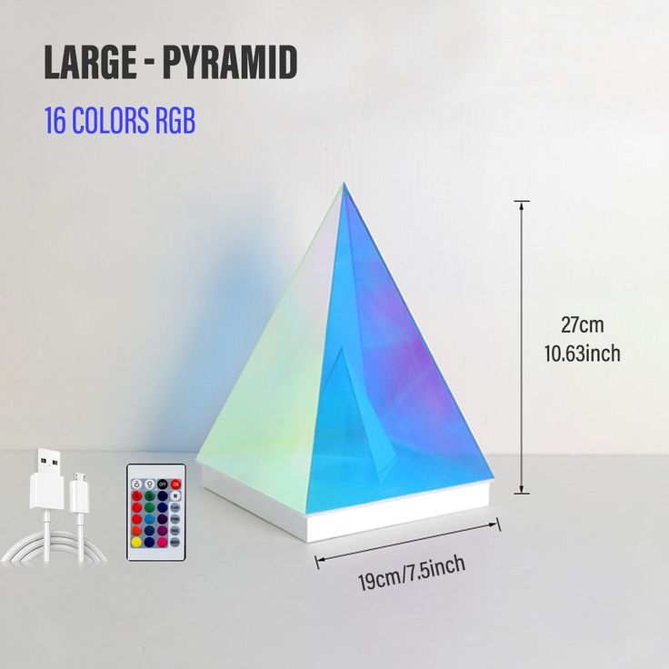 Colorful Table lamp Acrylic 3D Art Pyramid Night lamp Creative Acrylic Light Bedside Table Creative Lighting USB Glow lamp 3D Night Light Pyramid Desk lamp for Bedroom Decorative