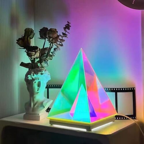 Colorful Table lamp Acrylic 3D Art Pyramid Night lamp Creative Acrylic Light Bedside Table Creative Lighting USB Glow lamp 3D Night Light Pyramid Desk lamp for Bedroom Decorative