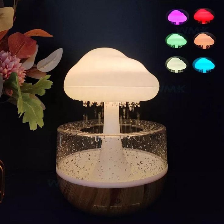 Rain Cloud Humidifier Water Drip, Mushroom Humidifier Waterfall Lamp, Mushroom Diffuser, Cloud Humidifier Rain Drop, Rain Sounds for Sleeping, Rain Cloud Diffuser