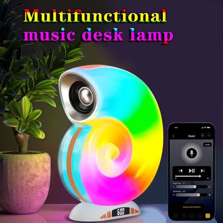 Conch Music Light Lamp, Desktop Smart Speaker Atmosphere Light, Alarm Clock Wake Up Light, Symphony Dynamic Smart Night Light Table Lamp, APP Control Light Adjustment with 2000mAh Battery (Grey)