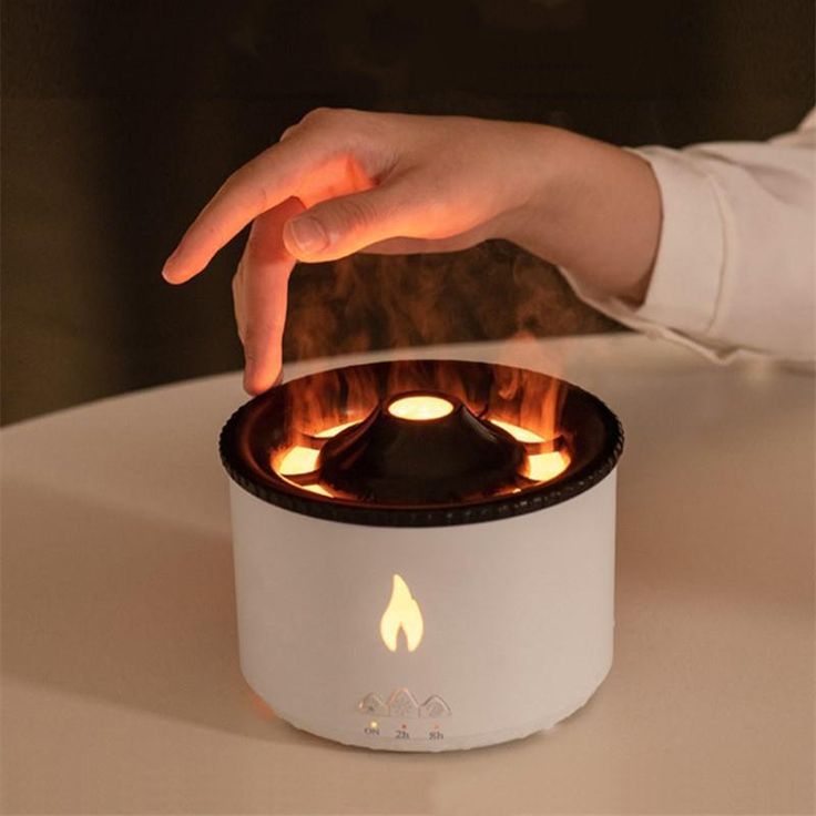 Volcano Humidifier with Flame and Aromatherapy Essential Oil Diffuser for Home, Bedroom, and Office (Flame Colour)