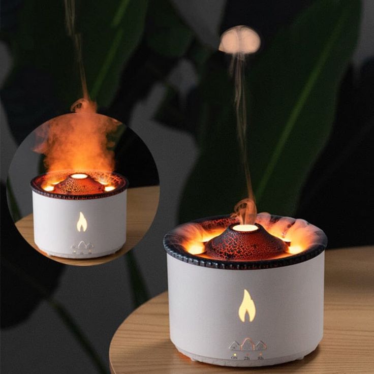 Volcano Humidifier with Flame and Aromatherapy Essential Oil Diffuser for Home, Bedroom, and Office (Flame Colour)