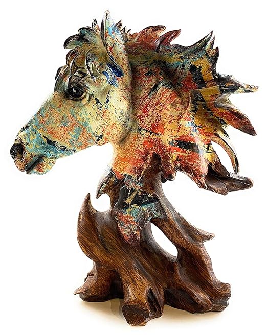 Horse Statue, Horse Lover Horse Art Resin Statue Decorative Home And Office Decorative Ornament For Desktop Bookshelf Wine Cabinet Attract Luck And Fortune-Horse Head A