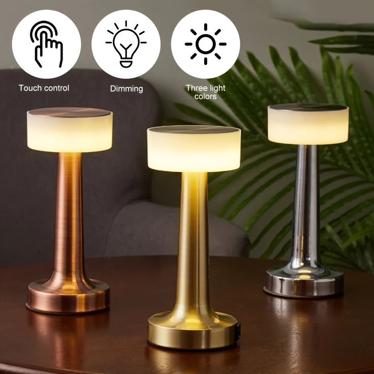 Wireless LED Touch Table Lamp Light with 3 Color Step less Dimming by Touch - Chic Indoor and Outdoor Table Lamp with Stylish Rounded Design for Home, Restaurant and More