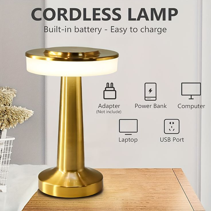 Wireless LED Touch Table Lamp Light with 3 Color Step less Dimming by Touch - Chic Indoor and Outdoor Table Lamp with Stylish Rounded Design for Home, Restaurant and More