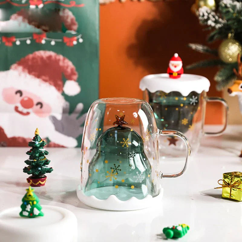 Christmas Tree Shaped Double Wall Glass Mug