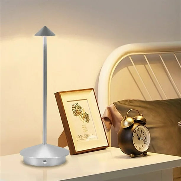 Table Lamp, LED Rechargeable Lamp, Lamps for Home Decoration, Night Lamp for Bedroom, Lamp for Bedroom, Bedside Lamp, Light Lamp, Stepless Dimming, 3 Colour Touch Control - Metal (Silver)