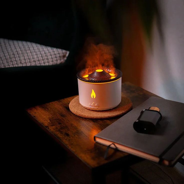 Volcano Humidifier with Flame and Aromatherapy Essential Oil Diffuser for Home, Bedroom, and Office (Flame Colour)