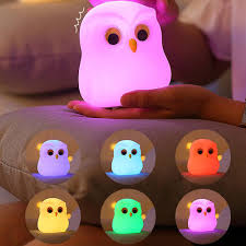 Cute Owl Kids Night Light Lamp With USB Rechargeable Cute Animal Lamps, Creative Feeding Light at Night LED Color Changing Soft Silicone Lamp, Bedside Night Lamp, Children Room Desk Decor Bird Light,  Birthday Gifts, Home Decor etc.