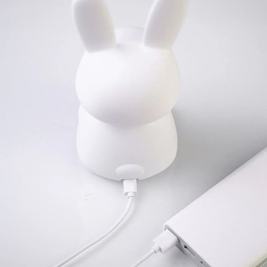 Cute Silicone Bunny Night Light For Kids, Cute Animal Night Lamp For Nursery, Squishy Silicone Bunny Touch Lights, Portable With USB Rechargeable, Gifts For Baby Girls And Boys Led, White (BUNNY LAMP)