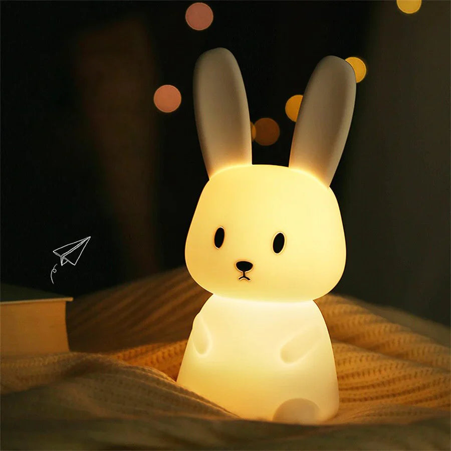 Cute Silicone Bunny Night Light For Kids, Cute Animal Night Lamp For Nursery, Squishy Silicone Bunny Touch Lights, Portable With USB Rechargeable, Gifts For Baby Girls And Boys Led, White (BUNNY LAMP)