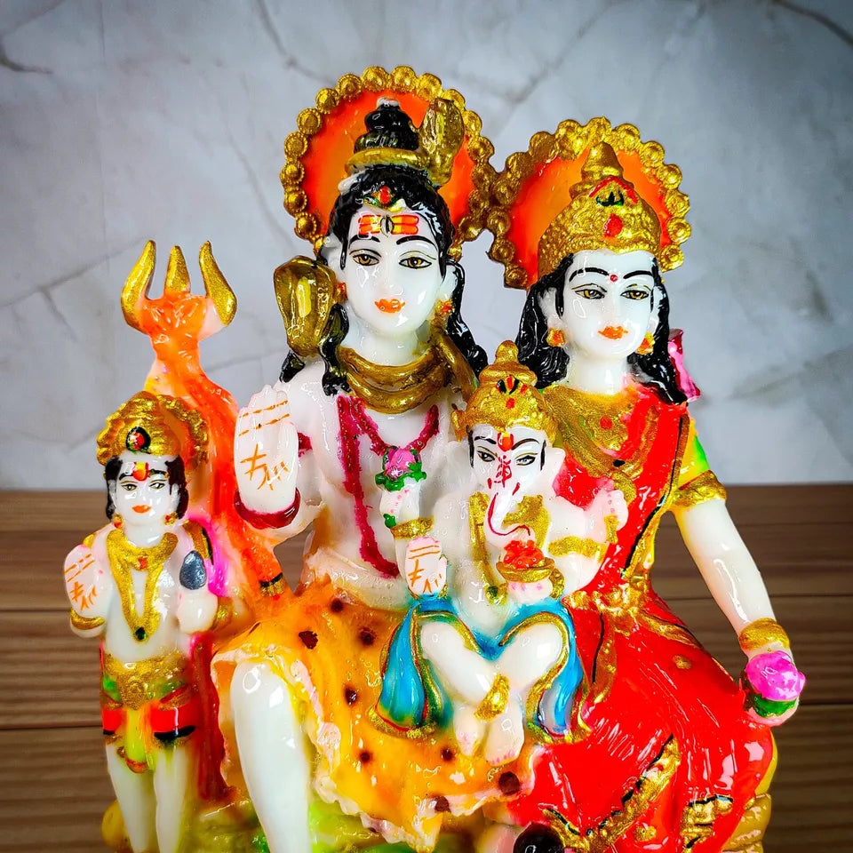 Marble Polish Shiva Parvati Ganesha Statue Sculpture Handicraft