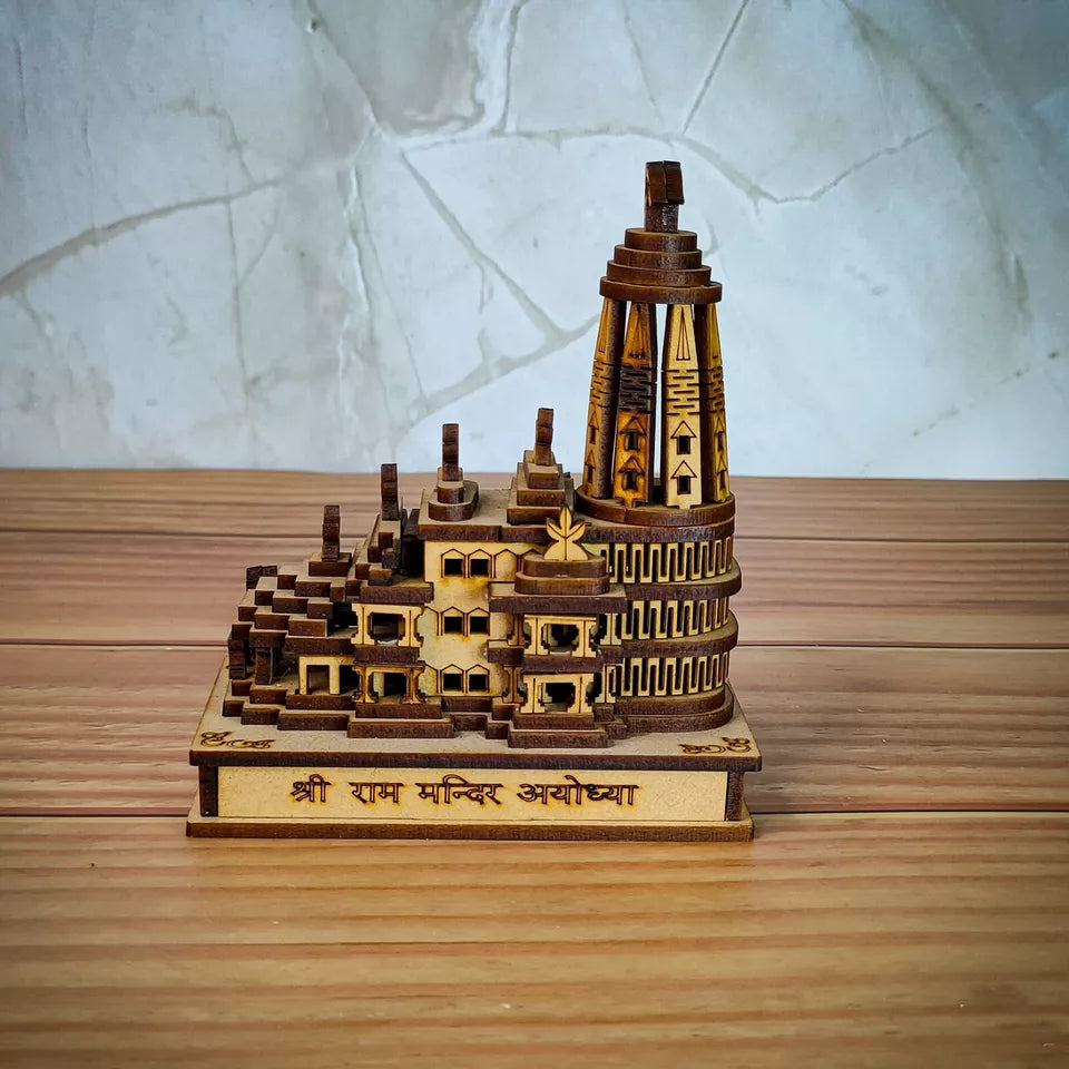 Shri Ram Mandir Ayodhya 3D Model Wooden Hand Carved Temple Decorative Showpiece